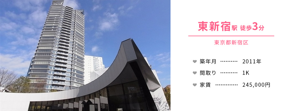 東新宿駅 徒歩3分 195,000円 築年月 2011年 間取り 1LDK 家賃 195,000円